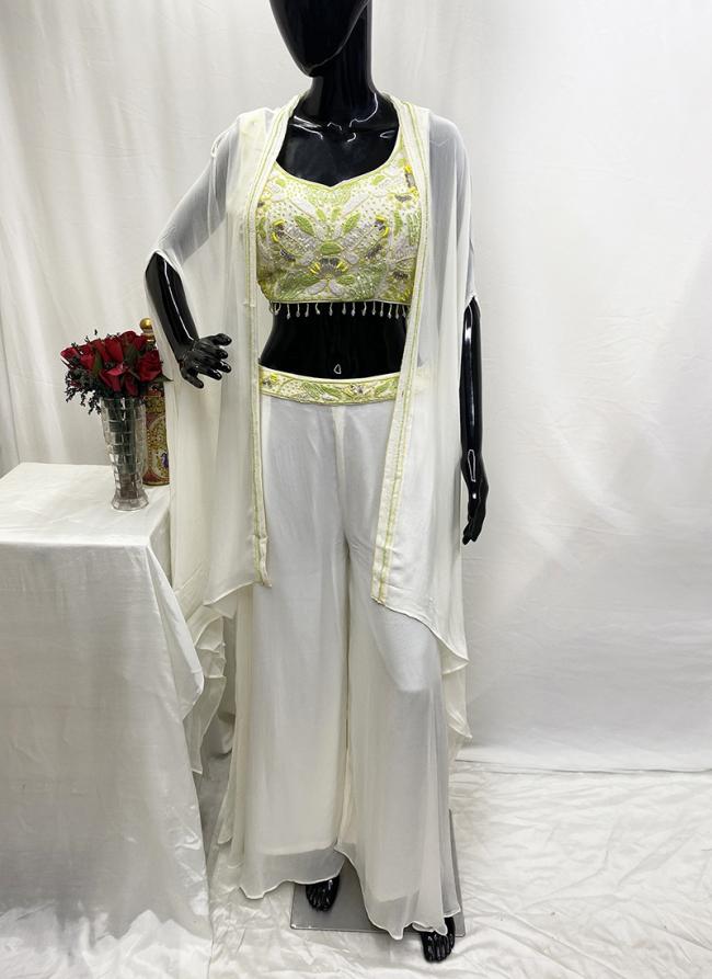 Georgette White Party Wear Sequins Work Readymade Indo Western